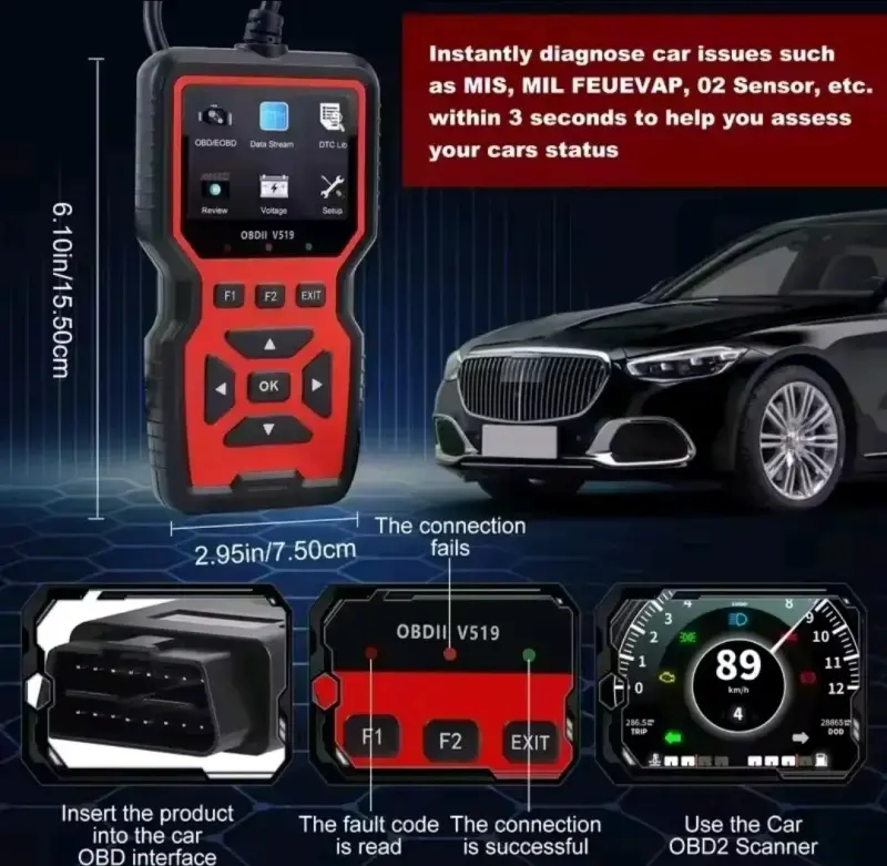 Escáner Automotriz OBDII V519 con Multi Funciones - 3