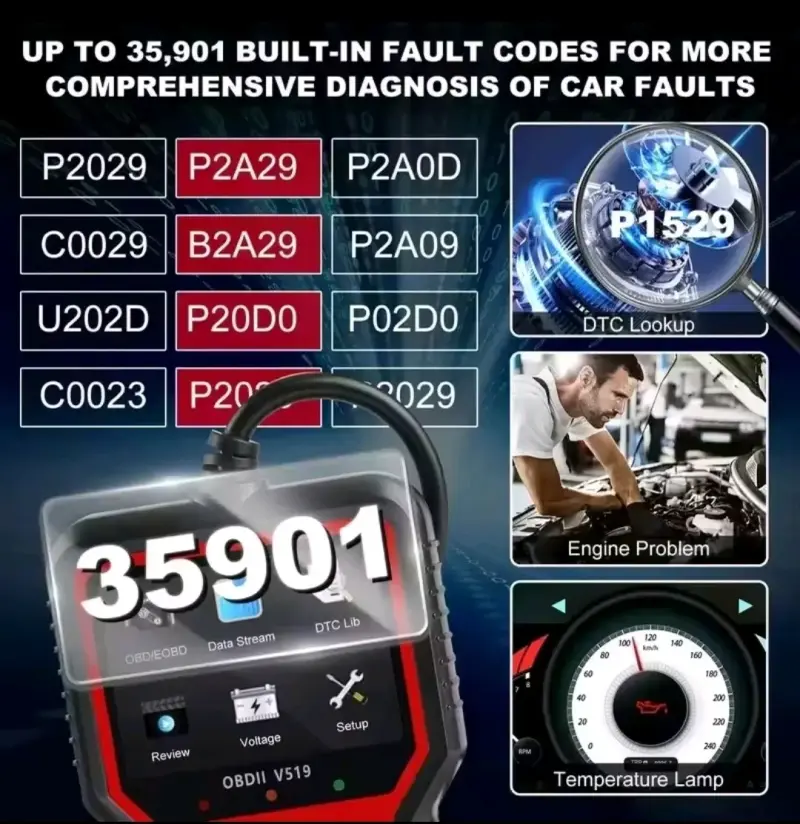 Escáner Automotriz OBDII V519 con Multi Funciones - 5