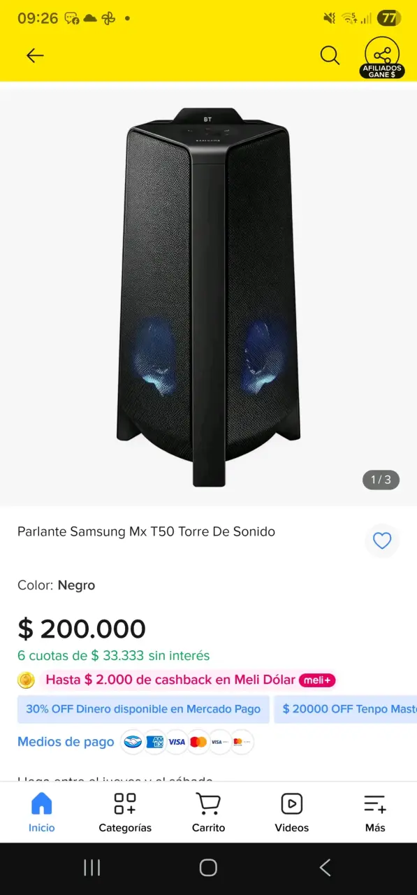 Parlante Samsung MX T50 Torre de Sonido Negro