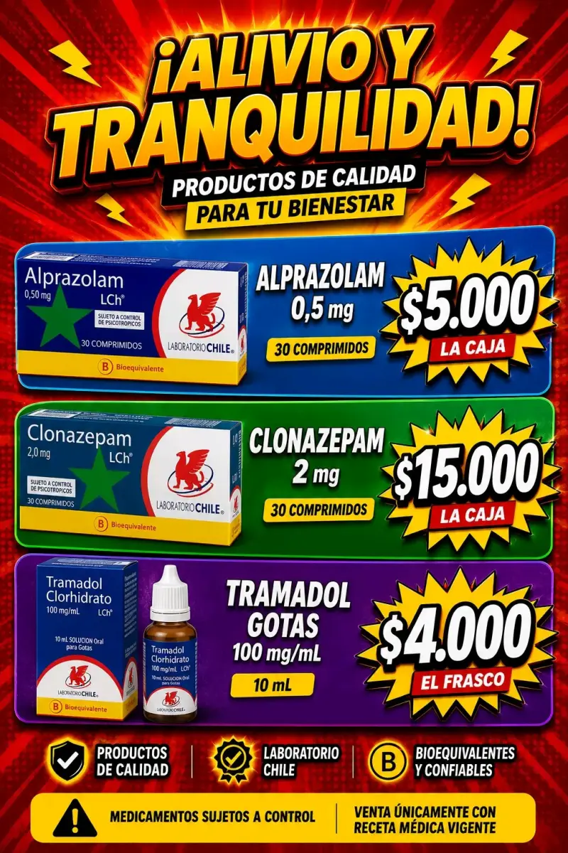 Medicamentos Alprazolam, Clonazepam y Tramadol