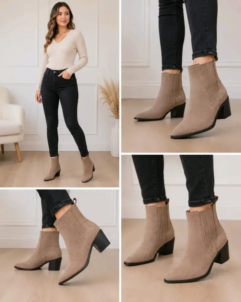 Botines de tacón beige para mujer