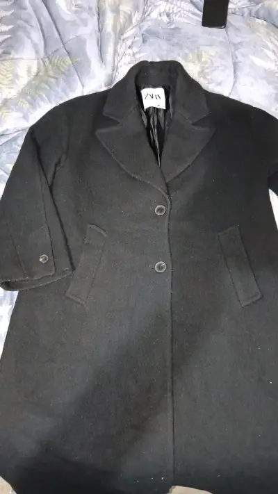Abrigo negro de lana Zara para mujer - miniatura 1