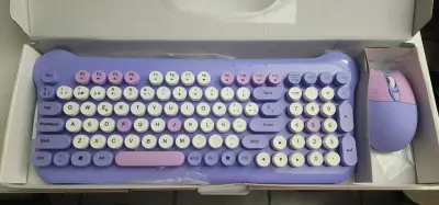 Set de Teclado y Mouse Inalámbrico Kawaii Lila - miniatura 1