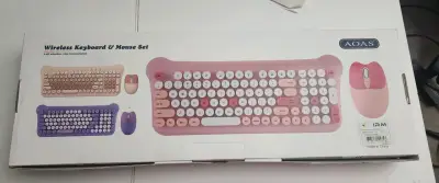 Set de Teclado y Mouse Inalámbrico Kawaii Lila - miniatura 6