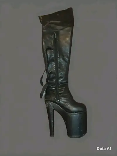 Botas negras de plataforma alta con hebillas - miniatura 1