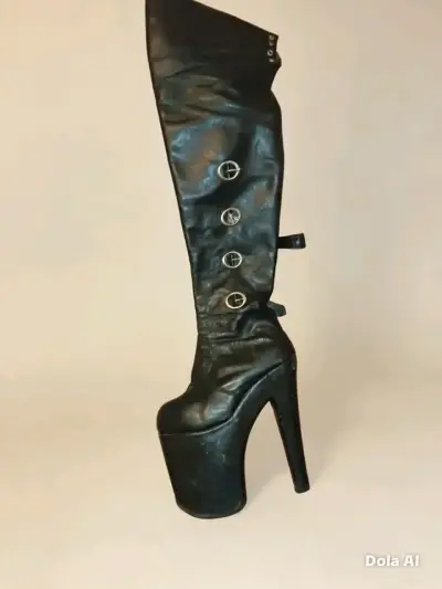 Botas negras de plataforma alta con hebillas - miniatura 2