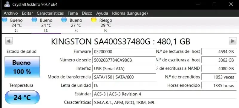 Disco SSD Kingston 480GB en buen estado - 2