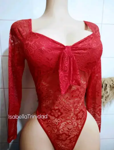 Body de encaje rojo con lazo - miniatura 1