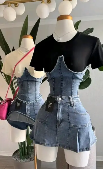 Polera con corset de mezclilla MB - miniatura 2