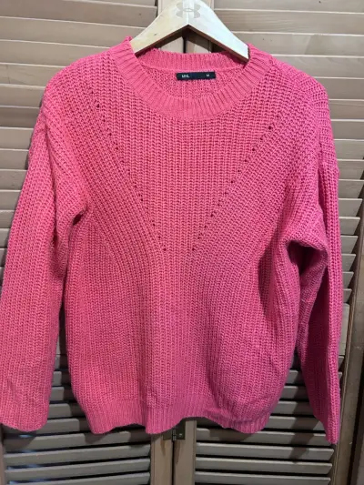 Suéter de punto fucsia con volantes - miniatura 4