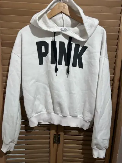 Polerón blanco con capucha y logo PINK - miniatura 1