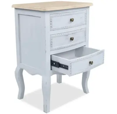 Velador de madera blanco con tres cajones - miniatura 1