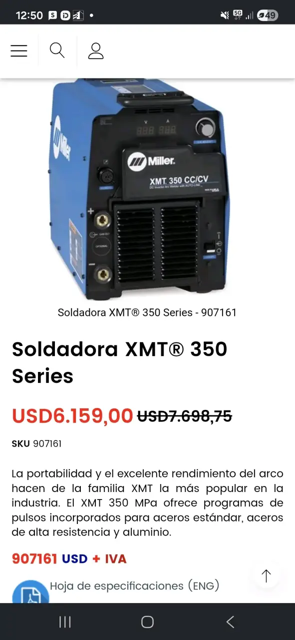 Soldadora Miller XMT 350 CC/CV de alto rendimiento - 5