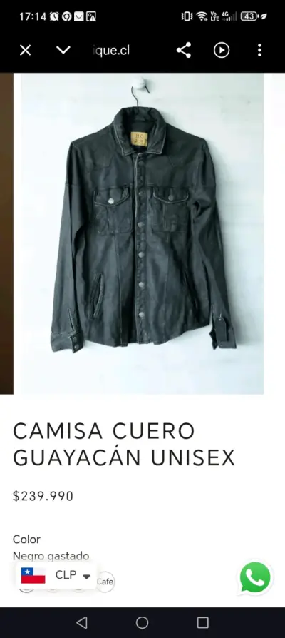 Camisa de cuero negro unisex BOR - miniatura 4
