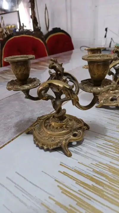 Candelabros de Bronce Antiguos Decorativos - miniatura 2