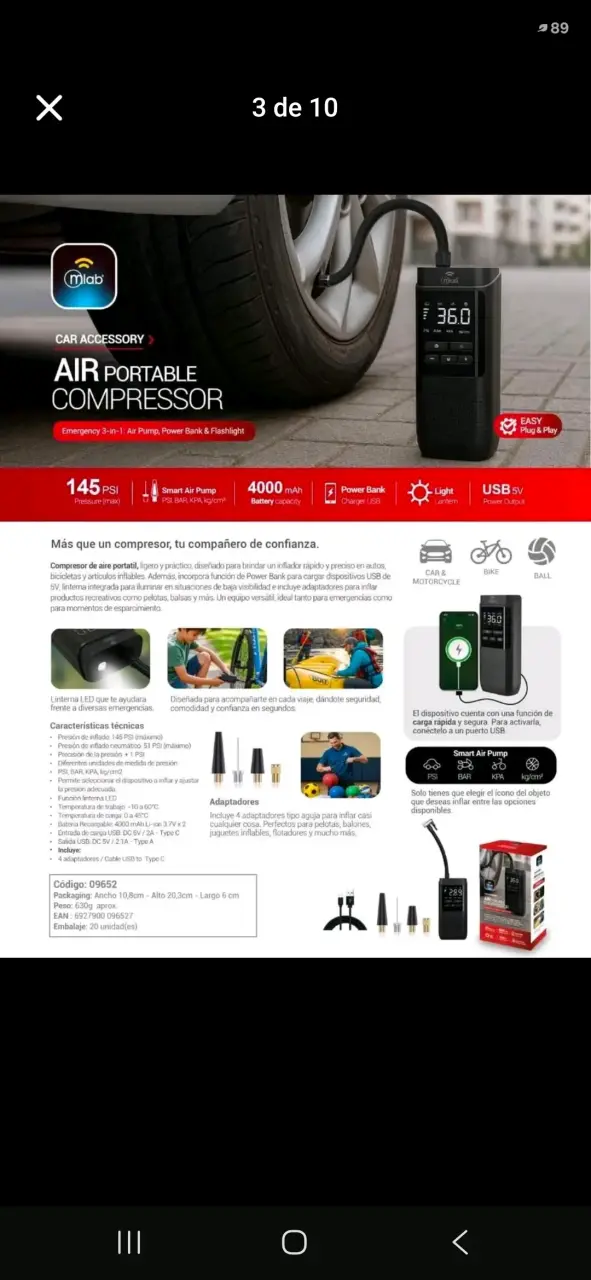 Compresor de Aire Power Bank MLAB Portátil Auto - 4