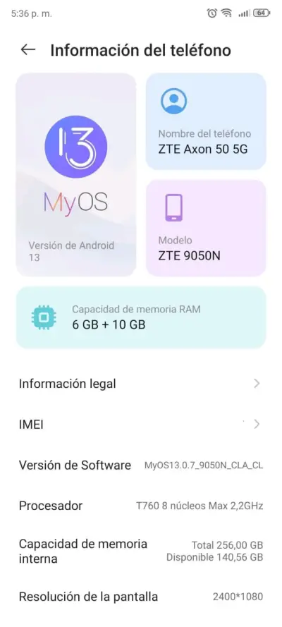 Smartphone ZTE Axon 50 5G 256GB Azul - miniatura 3