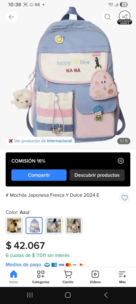 Mochila japonesa azul con diseño dulce - 2