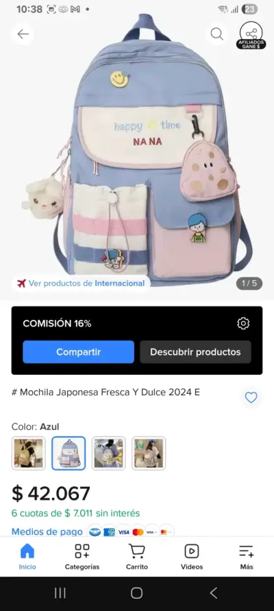 Mochila japonesa azul con diseño dulce - miniatura 2