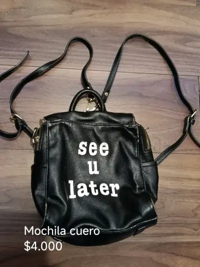 Mochila de cuero negra con diseño 'See U Later' - miniatura 1