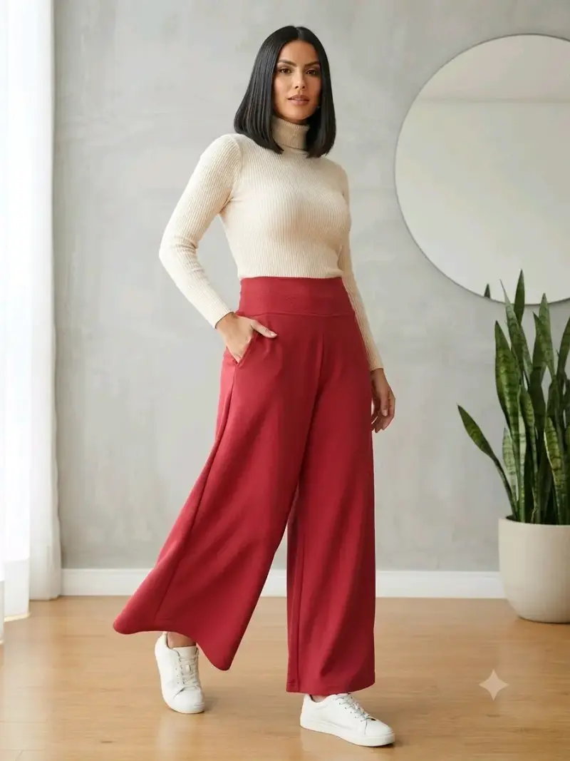 Pantalones anchos rojos para mujer