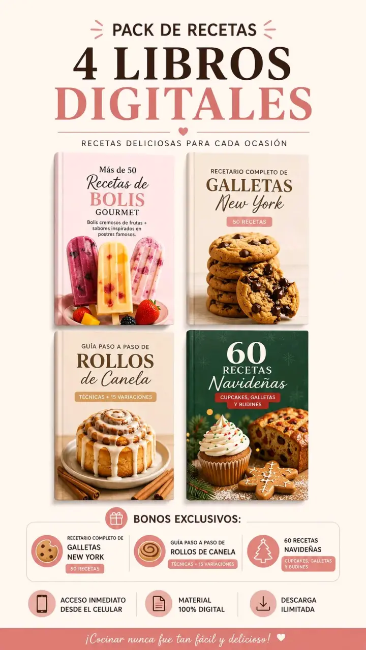 Pack de 4 Libros Digitales de Recetas