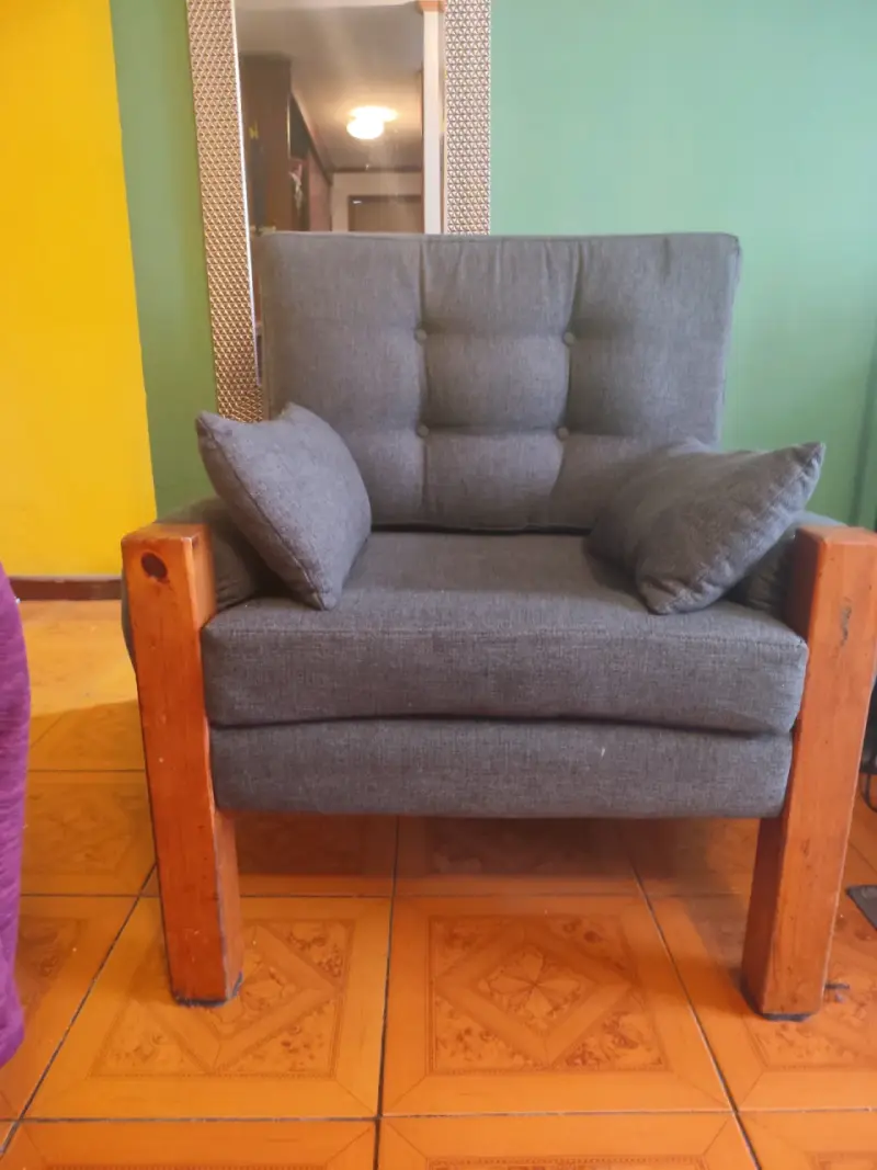 Sillón individual gris con cojines - 1