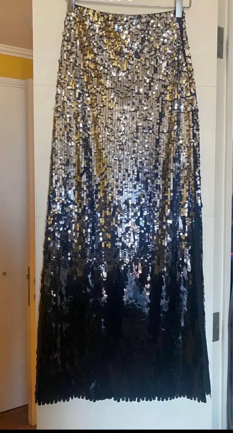 Falda larga de lentejuelas H&M negra - 2