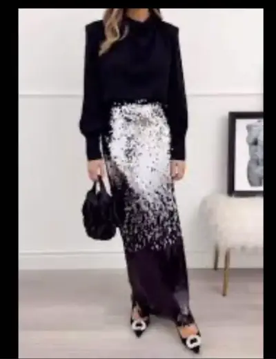 Falda larga de lentejuelas H&M negra - miniatura 5