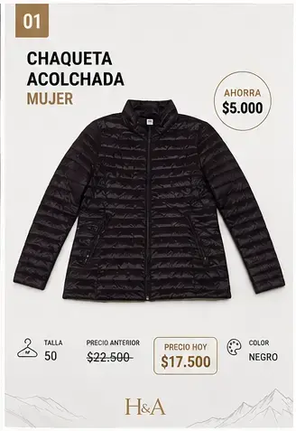 Chaqueta acolchada negra para mujer talla 50