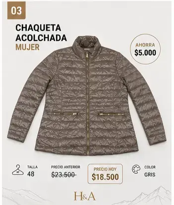 Chaqueta Acolchada Mujer Gris Talla 48