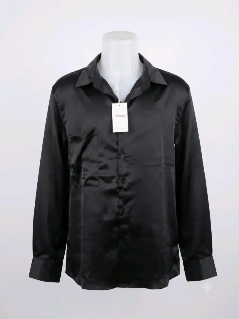 Camisa de satén negra para mujer - 1