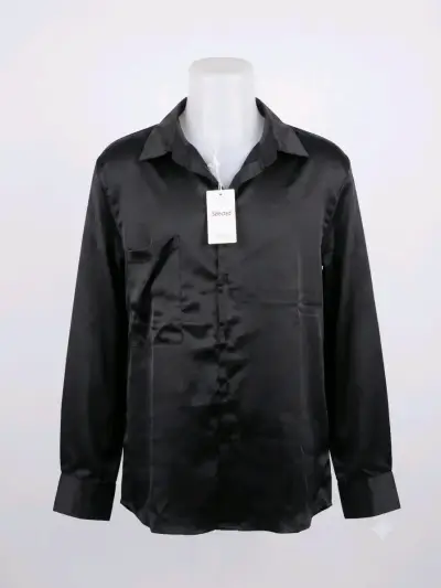 Camisa de satén negra para mujer - miniatura 1