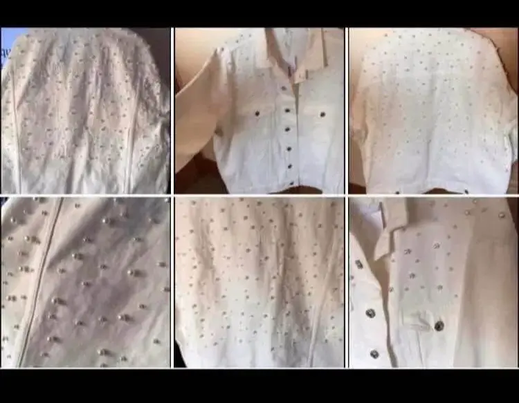 Chaqueta de mezclilla blanca con perlas - 6