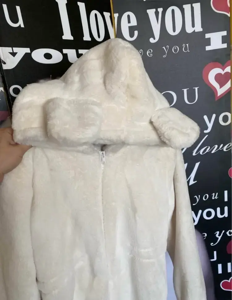 Abrigo de piel blanco con capucha orejas - 6