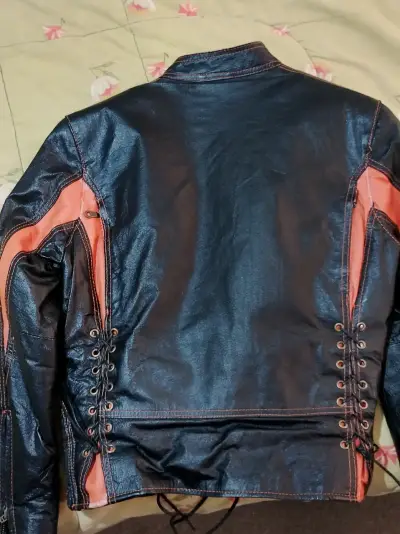 Chaqueta de cuero Rockin Leather negra con naranjo - miniatura 2
