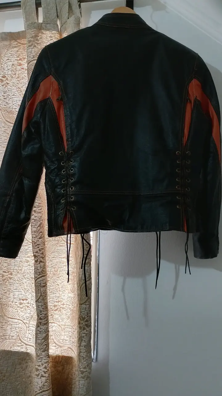 Chaqueta de cuero Rockin Leather negra con naranjo - 4
