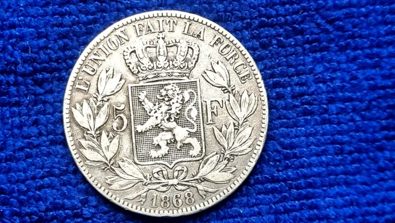Moneda de 5 Francos Bélgica 1868 Leopoldo II - 2