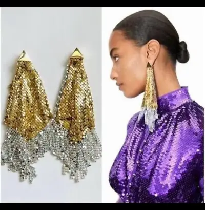 Pendientes Rabanne  largos dorados y plateados - miniatura 1