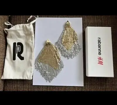 Pendientes Rabanne  largos dorados y plateados - miniatura 2