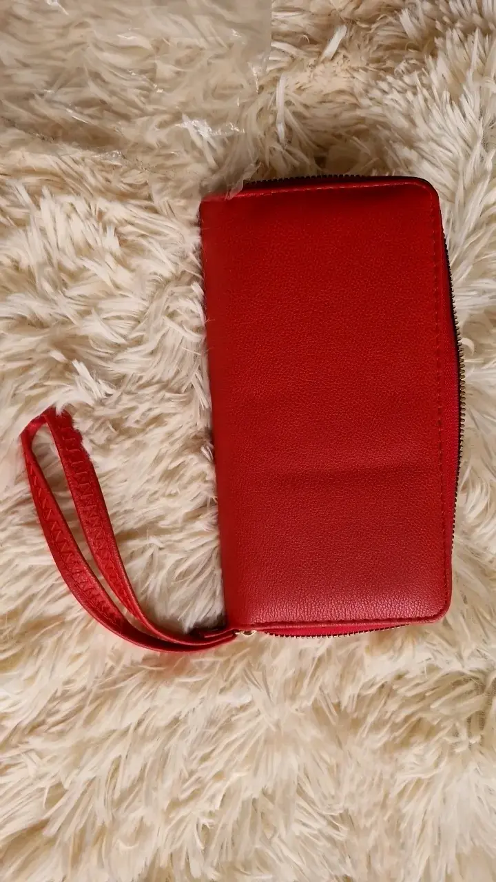 Billetera de cuero roja con cierre - 1