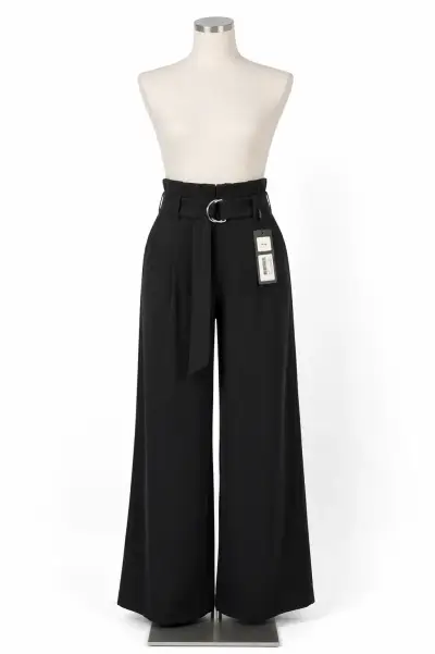 Pantalones anchos negros con cinturón - miniatura 1