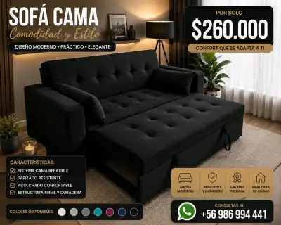 Sofá cama moderno y elegante negro - miniatura 1
