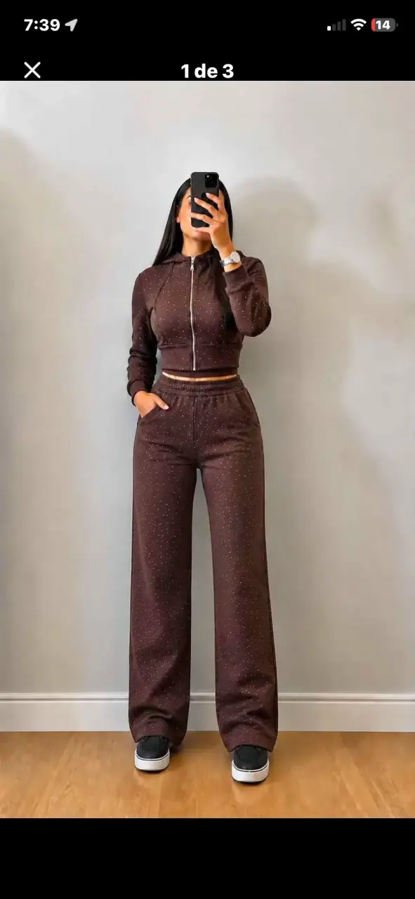 Conjunto con brillos mujer con capucha y pantalón - 1