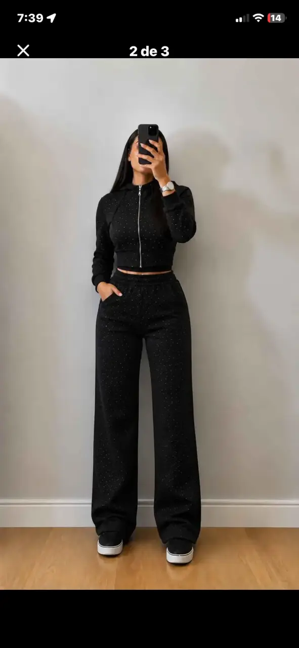 Conjunto con brillos mujer con capucha y pantalón - 2