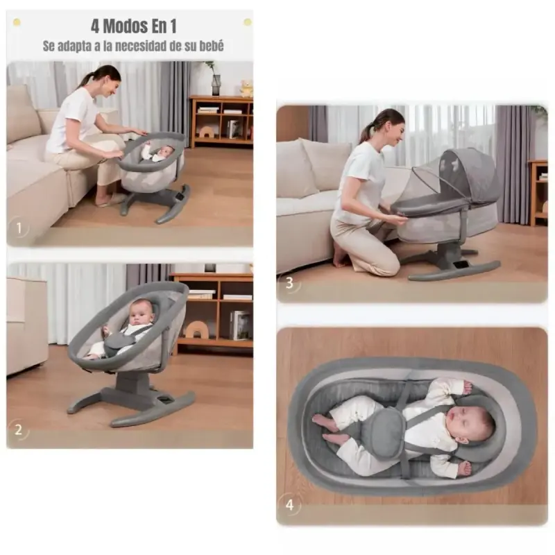 Cuna Mecedora Eléctrica 2 en 1 LuBabycas Gris - 4