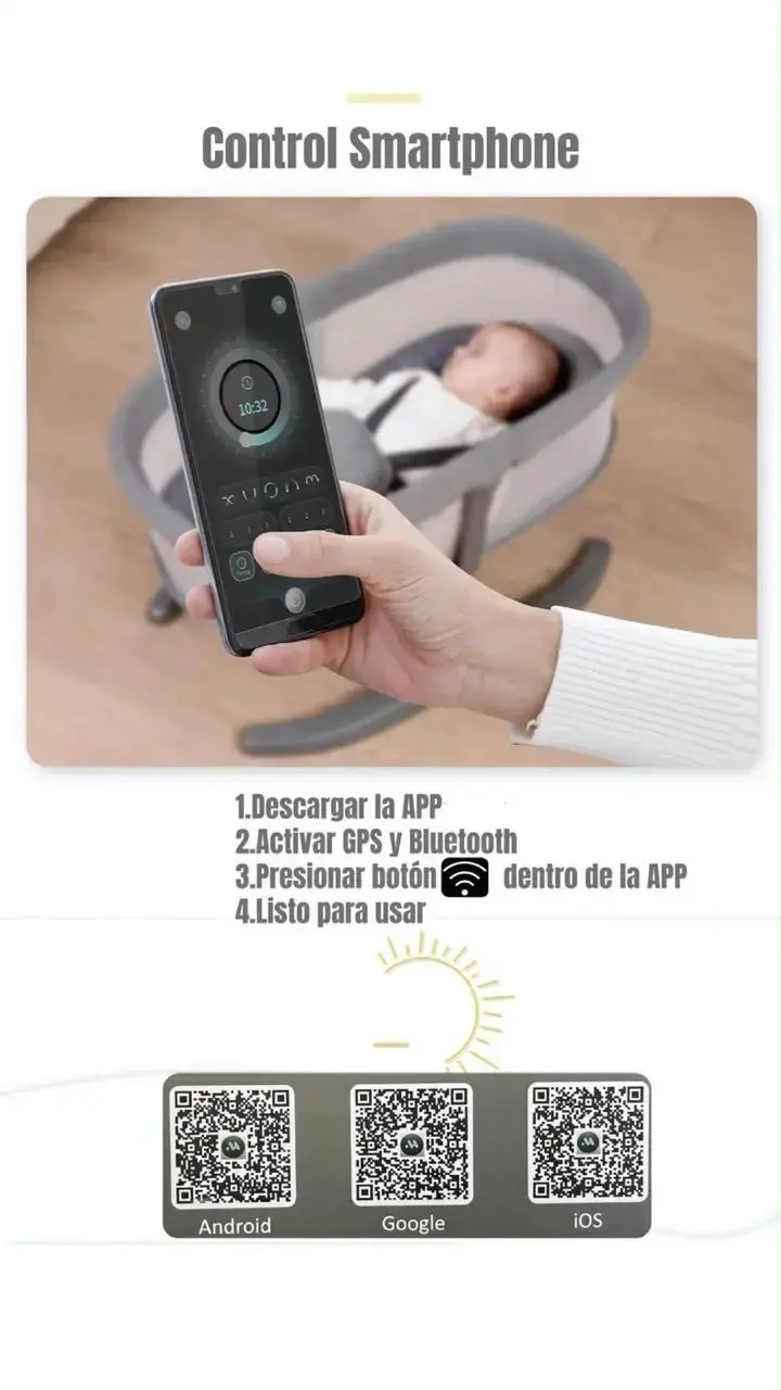 Cuna Mecedora Eléctrica 2 en 1 LuBabycas Gris - 5