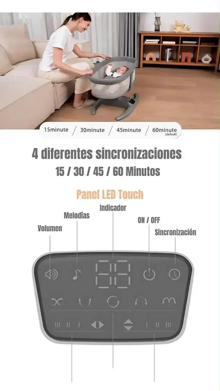 Cuna Mecedora Eléctrica 2 en 1 LuBabycas Gris - 6