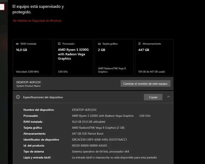 PC Gamer Asus / AMD Ryzen 3 3200G y 16GB RAM - 3