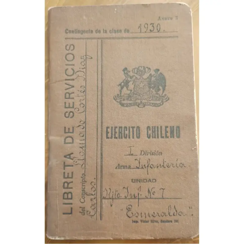 Libreta de Servicios del Ejército Chileno 1930 - 1